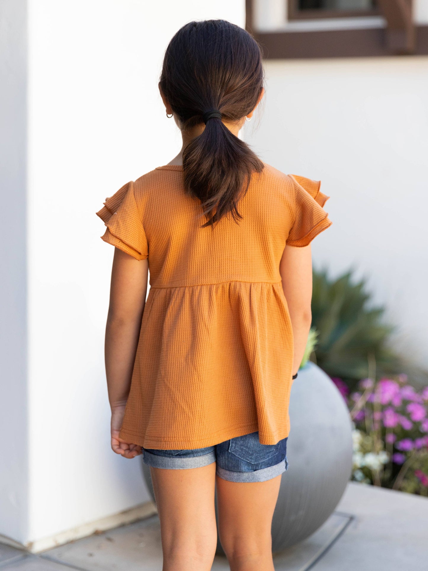 Girls Flutter Sleeve Peplum Top