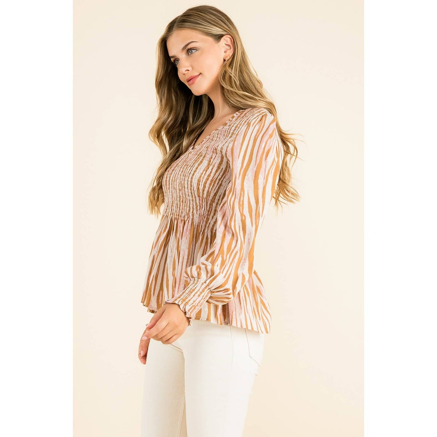 THML - Smocked Zebra Print Top