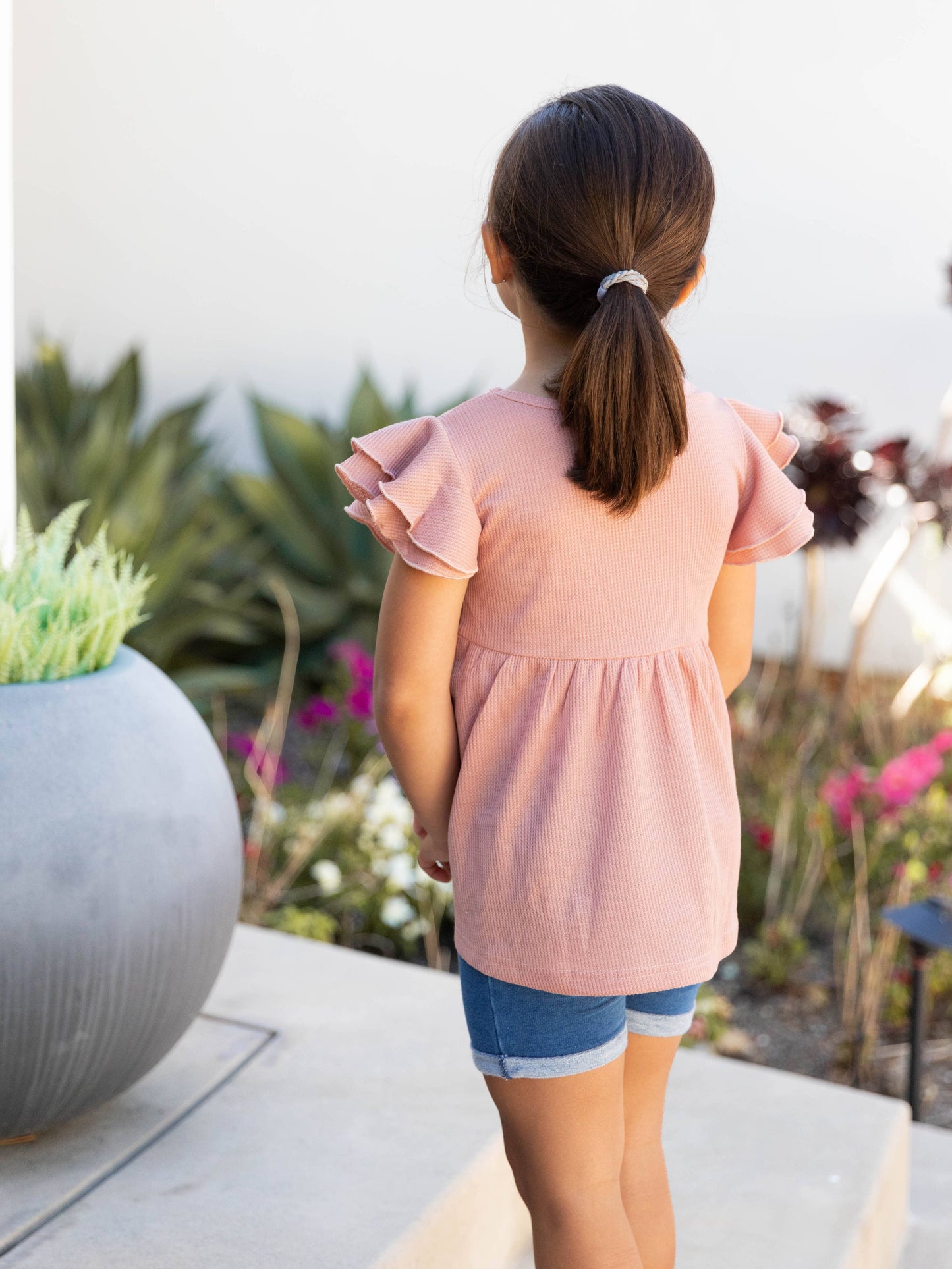 Girls Flutter Sleeve Peplum Top