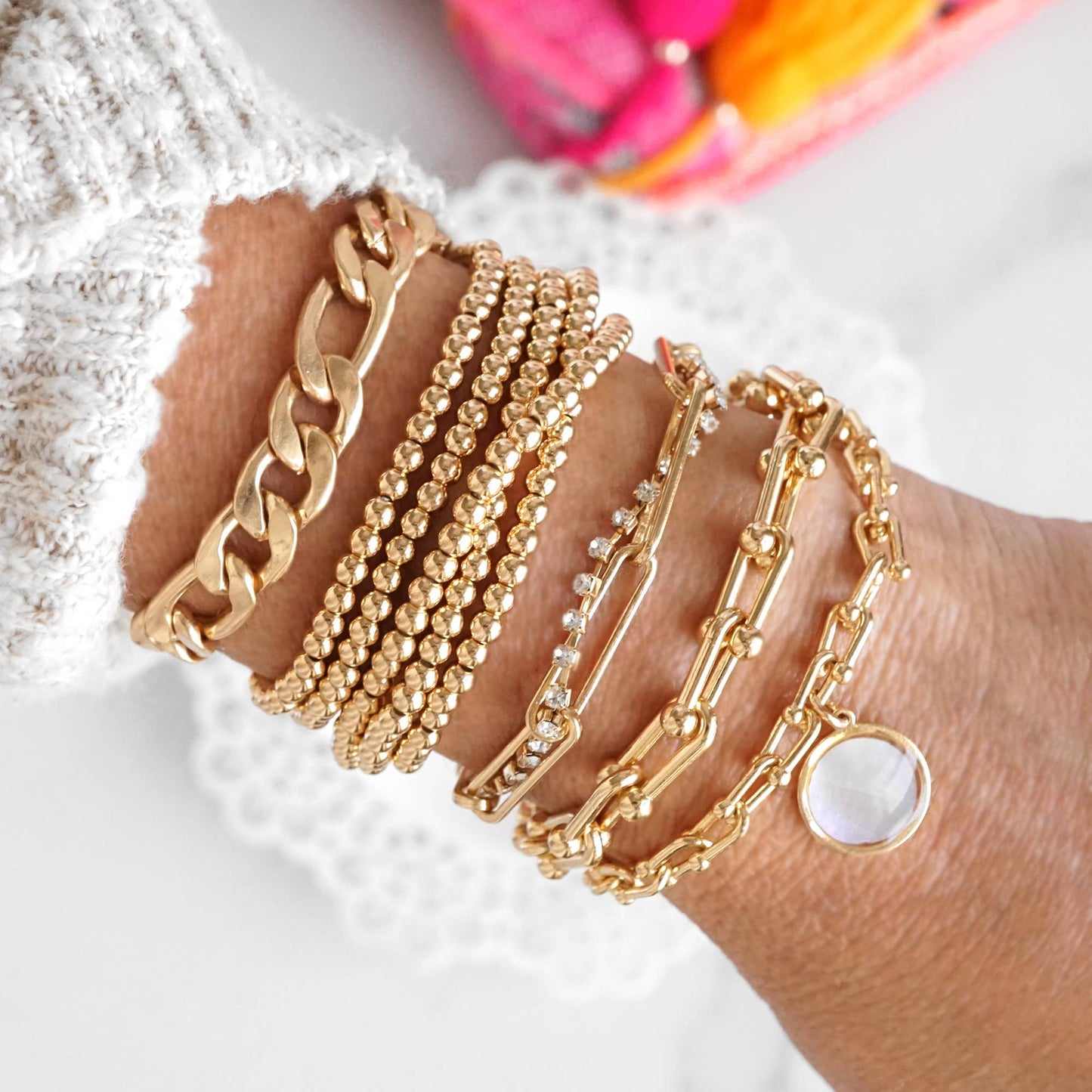 Small ball beads bracelet-Gold tone