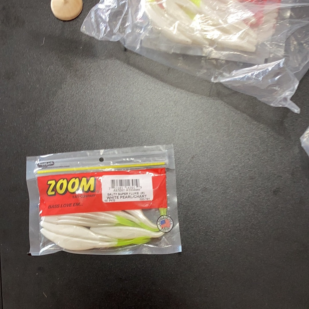 Zoom super fluke 10 pk pearl chartreuse