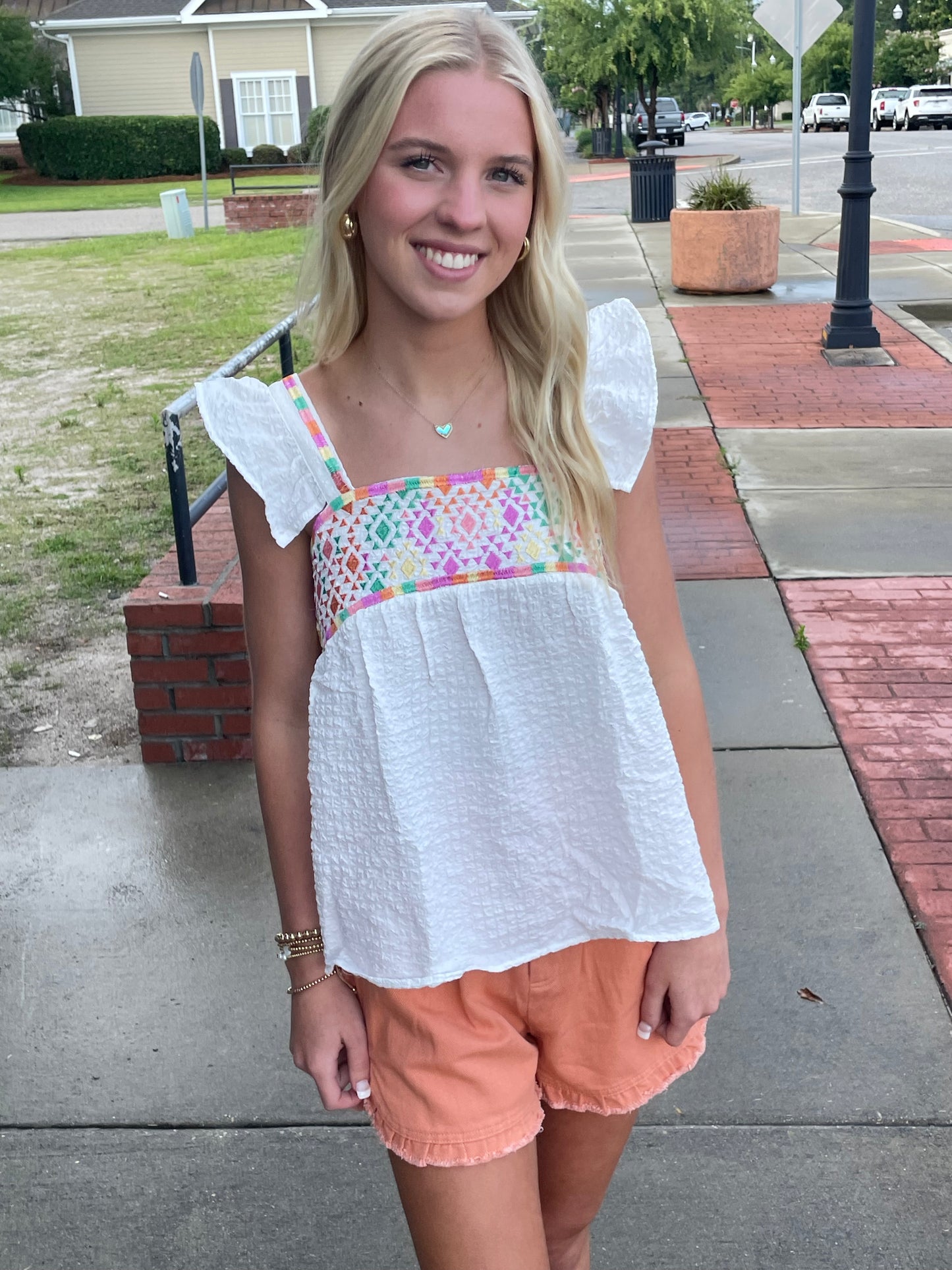 Orange ruffled high waist shorts
