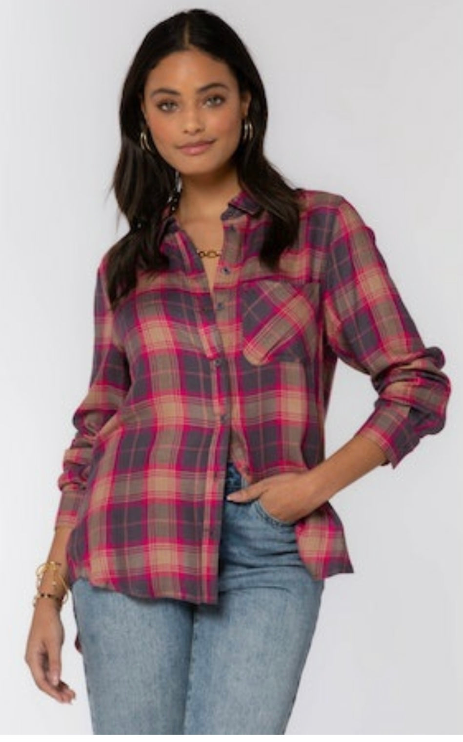 Bennett Fuschia Plaid Button Up