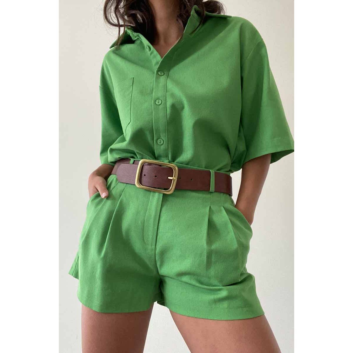Green Linen Shirt & Short set