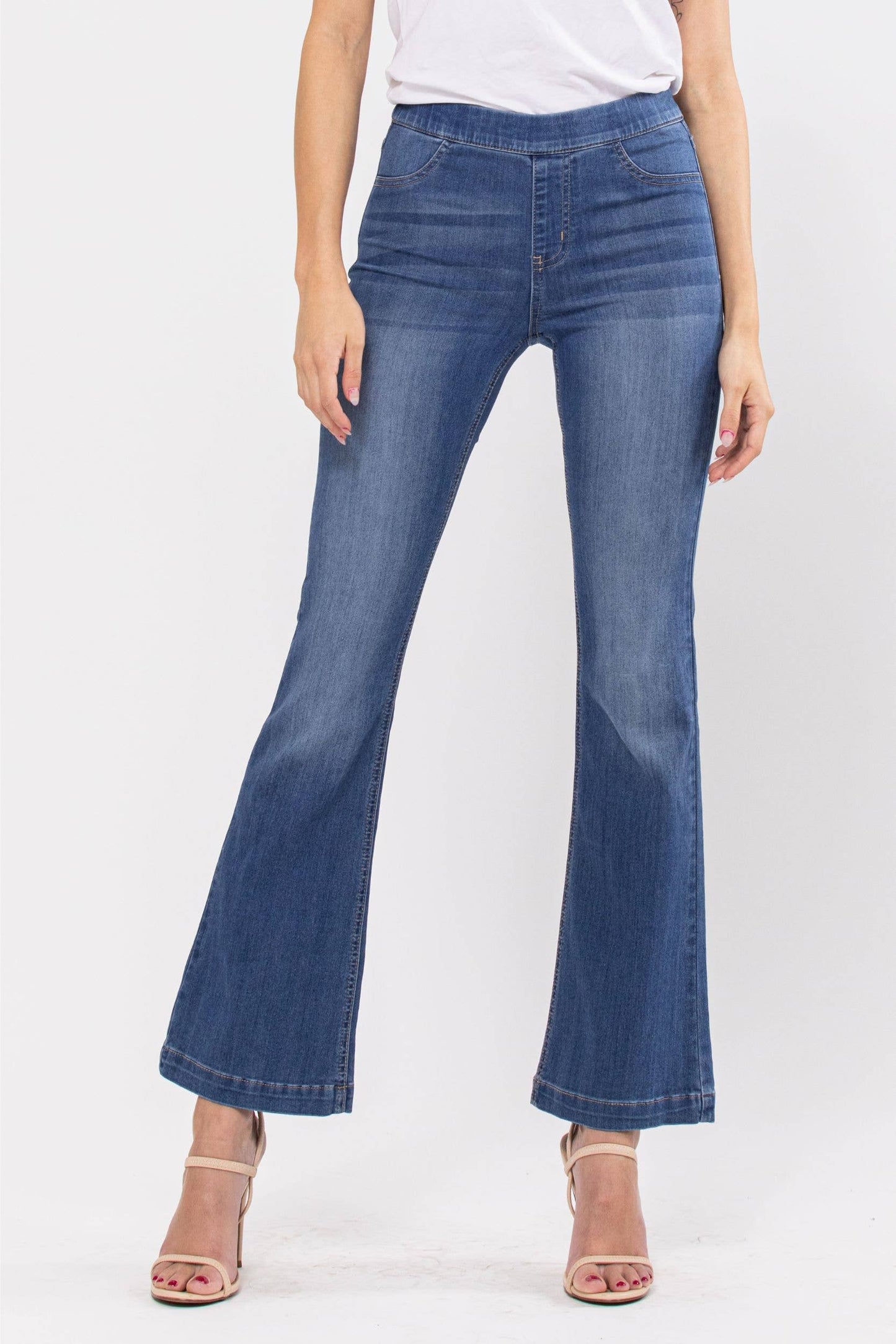 Cello Mid Rise Pull-On Flare Jeans