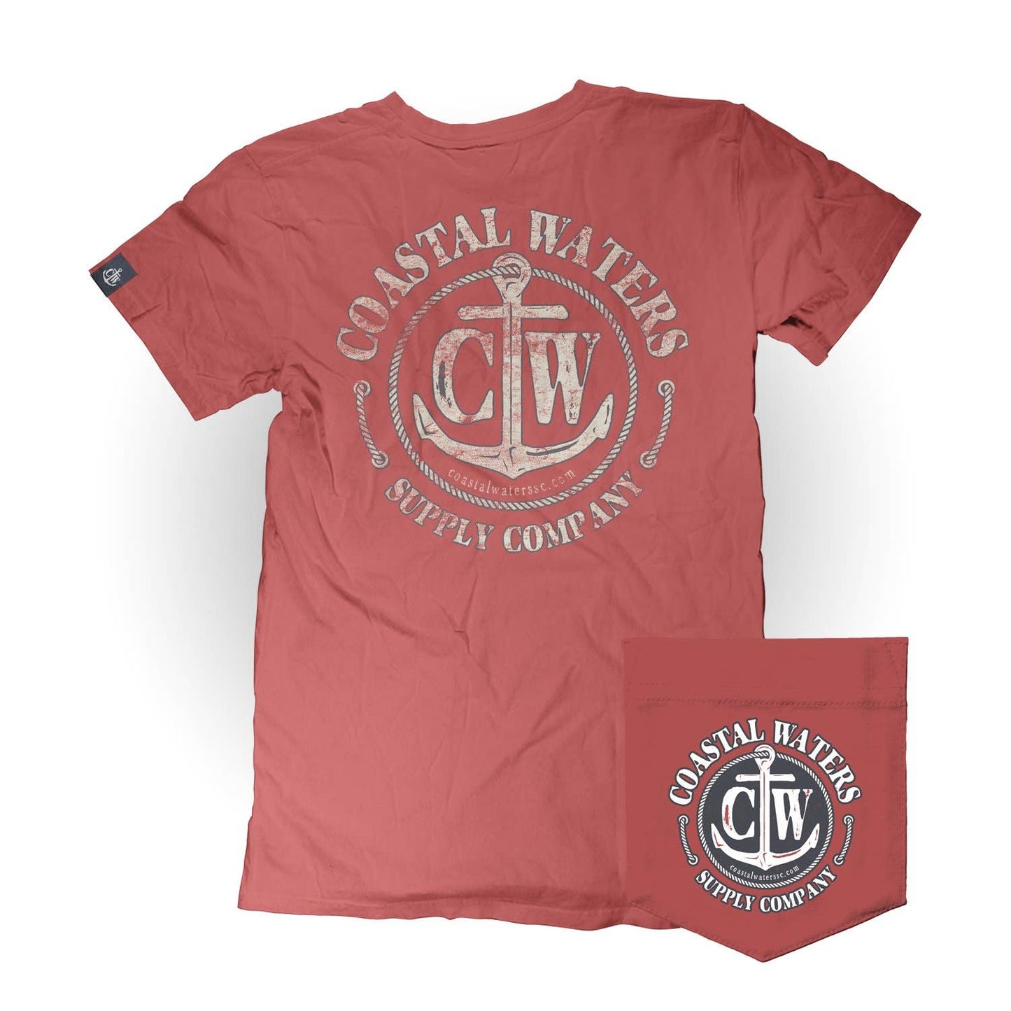 Coastal Waters Supply Company - Classic Anchor Coastal Waters Pocket Tee Faded Red