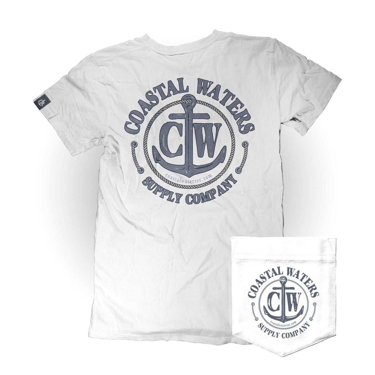 Coastal Waters Supply Company - Classic Anchor Coastal Waters Pocket Tee White