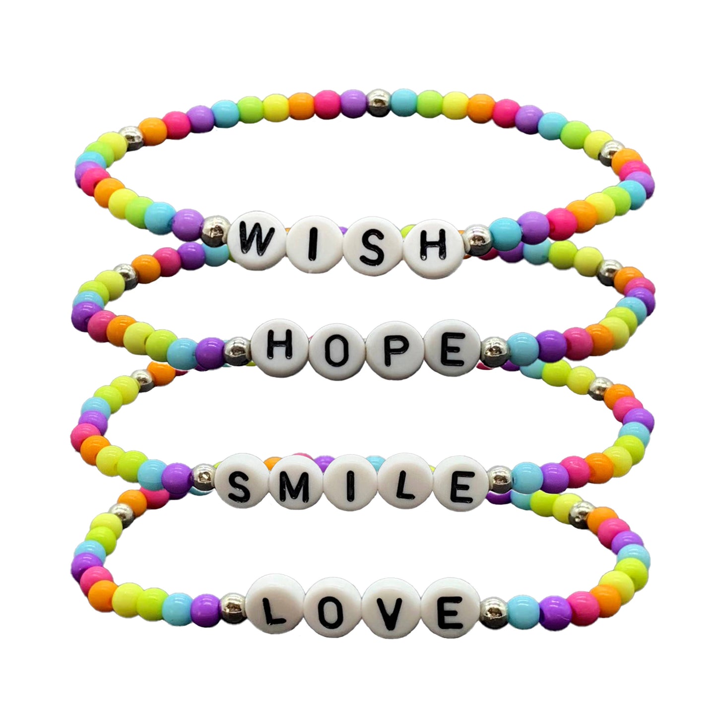Frog Sac - Rainbow Beaded Affirmation Word Bracelets - 4 Pack