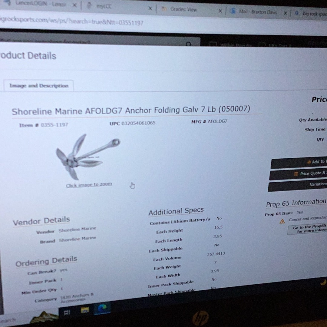 Shoreline Marine AFOLDG7 Anchor 7 lb