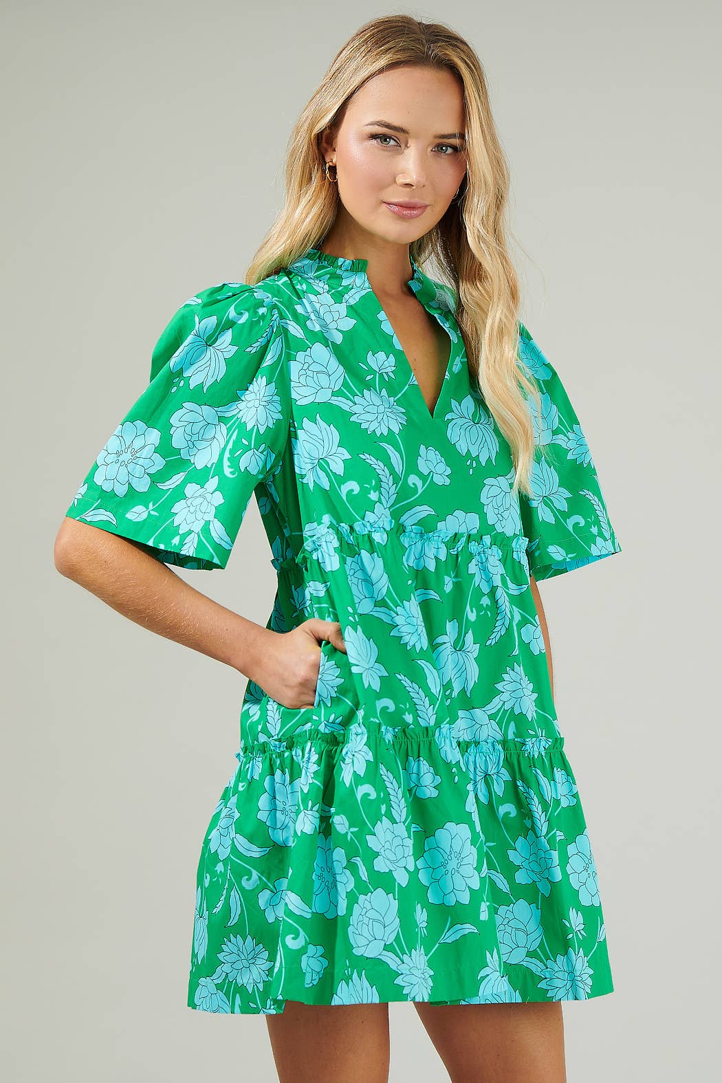 Marisa Floral Tomales Split Neck Shift Dress