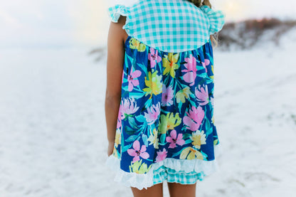 Adorable Sweetness - Girls Jade Checkered Floral Pocket Lace Spring Short Set