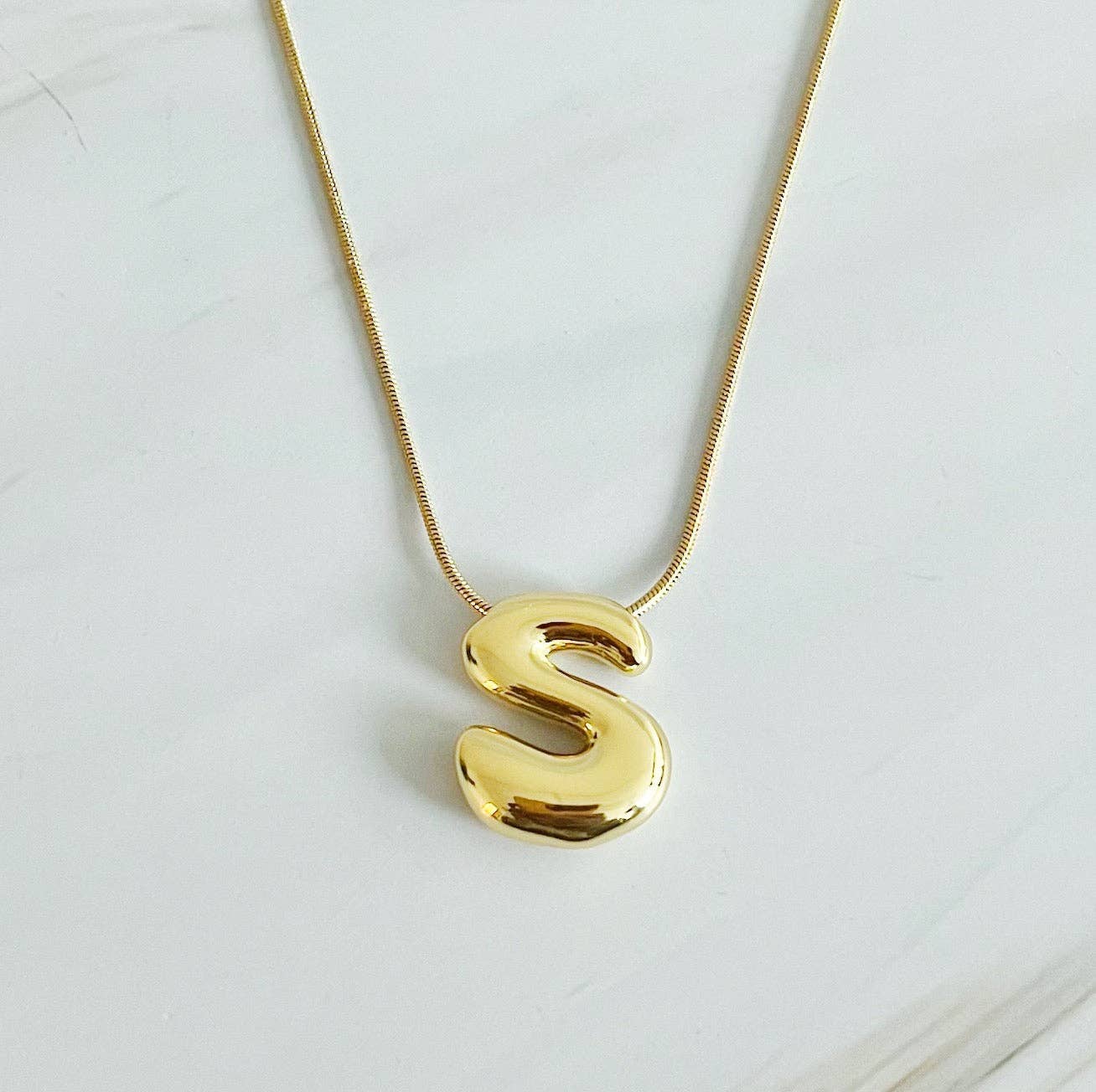 Balloon Letter Initial Necklace: Yellow Gold