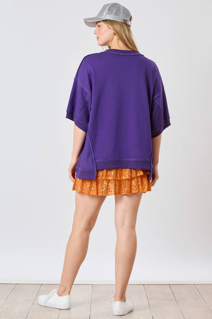 Tiger Head Sequin Purple and Orange Top