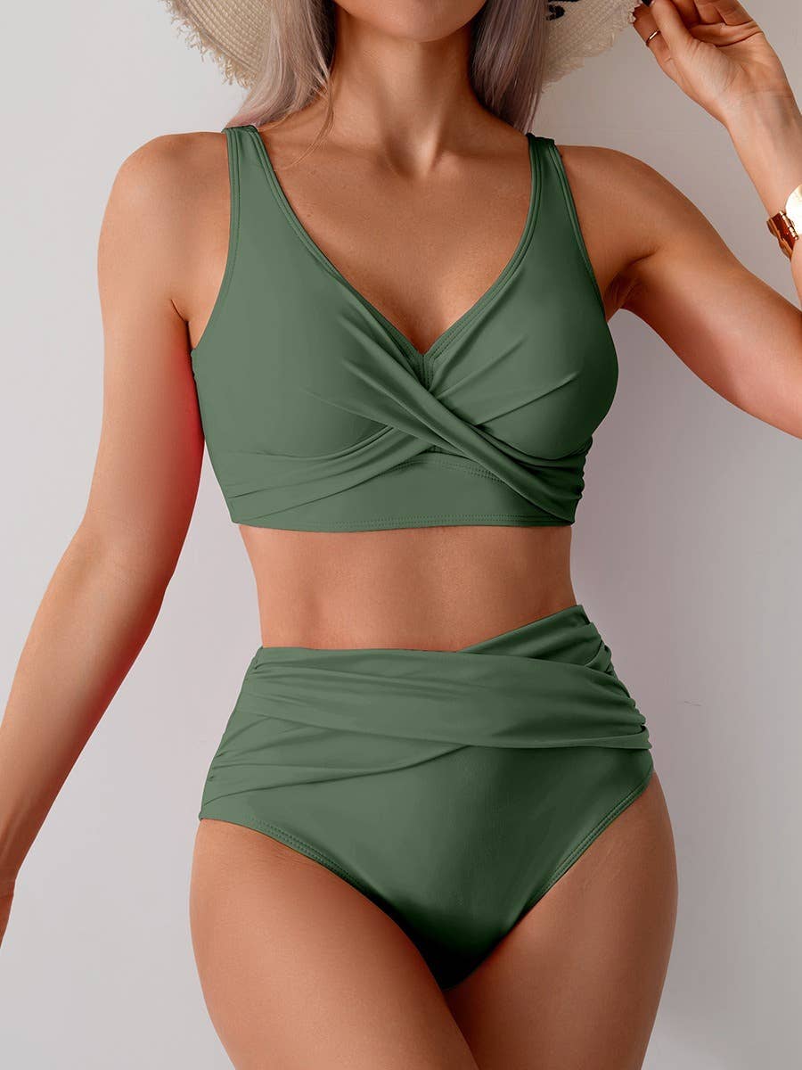 2pcs Cross Twisted High Waist Bikini Swimsuit