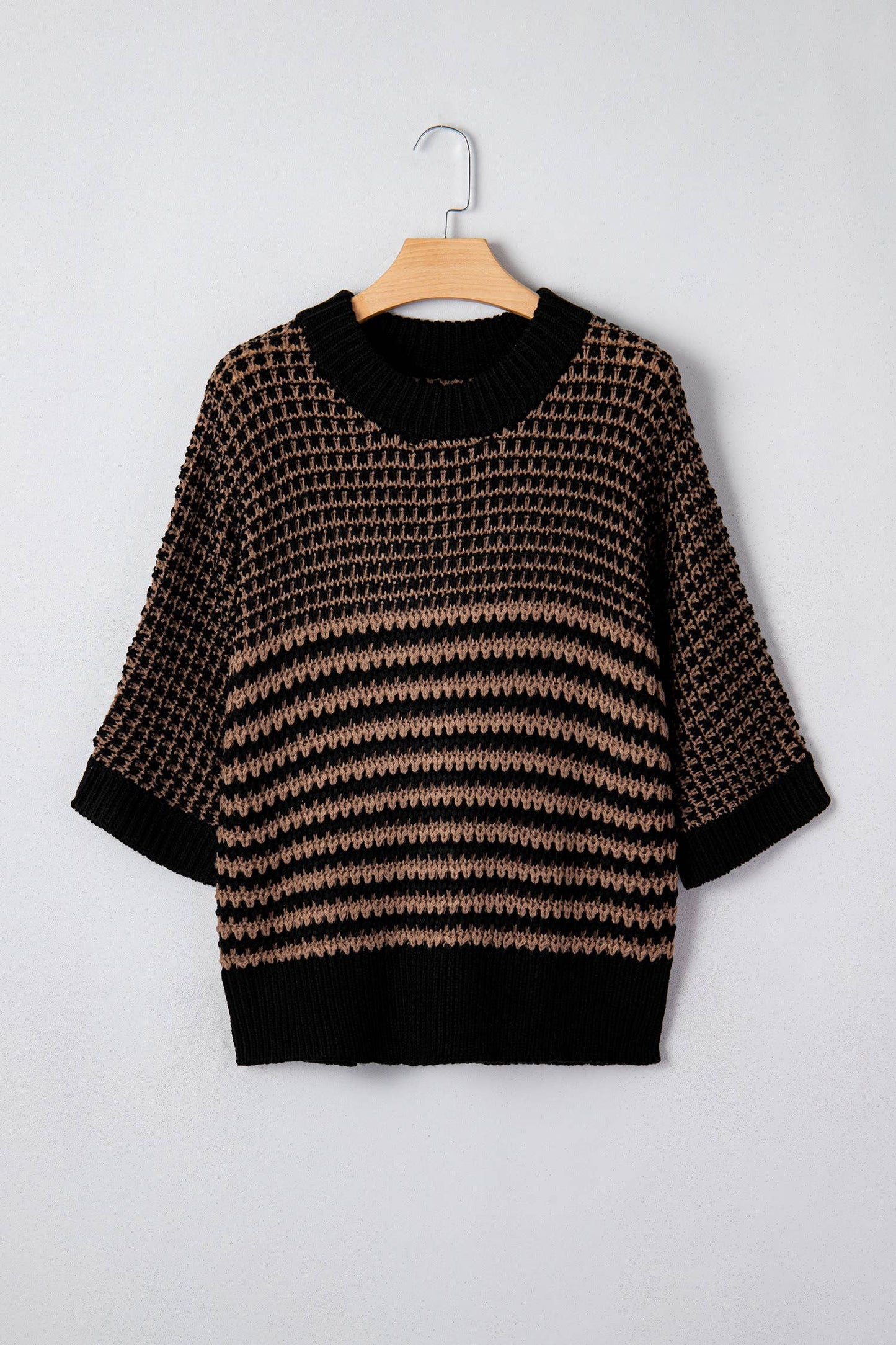 Stripe 3/4 Draped Sleeve Slouchy Sweater (S-XL)