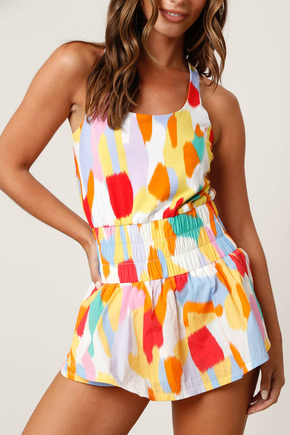 Mosaic Print Sporty Romper