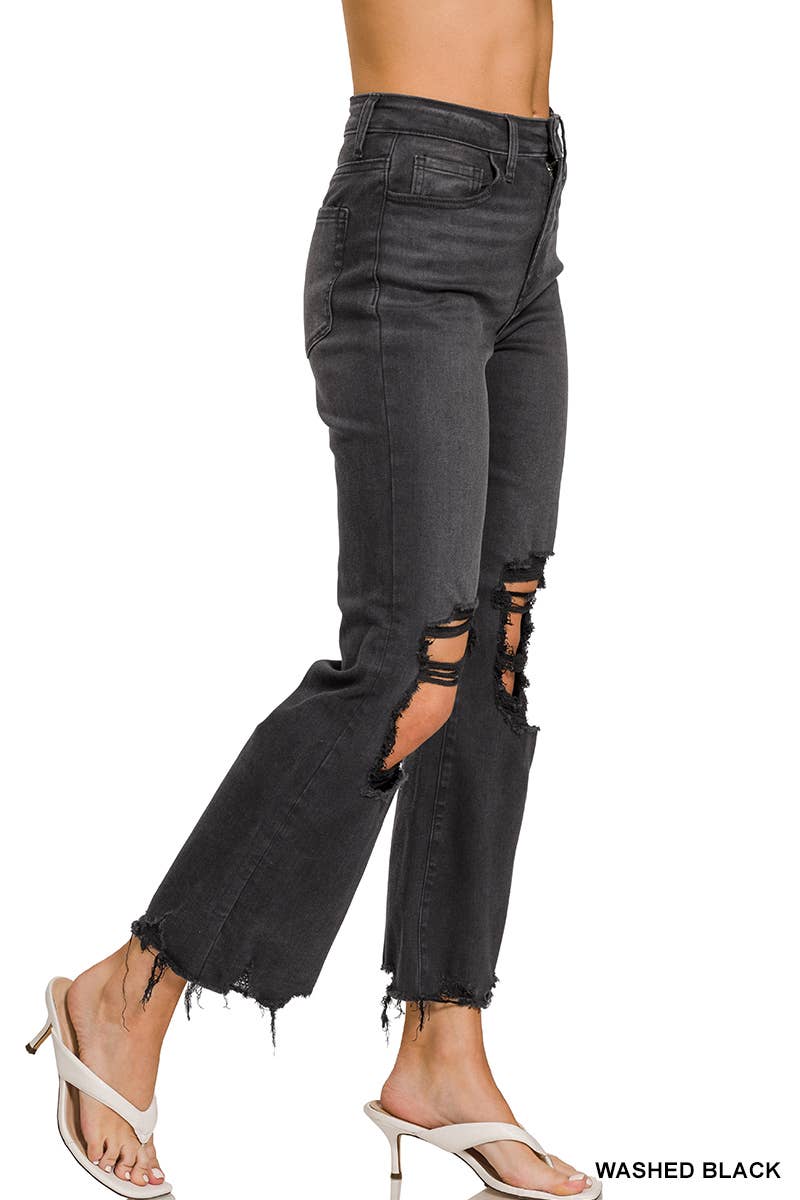 Washed Distressed Knee And Hem Pants