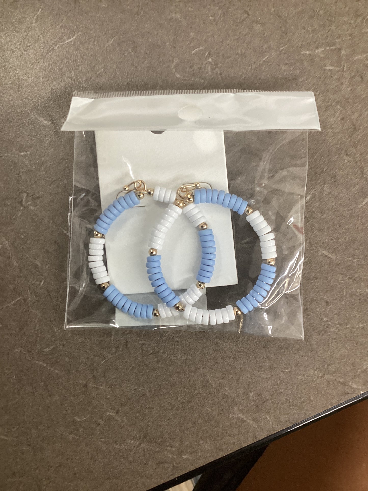 Beaded Carolina Blue & White Hoops