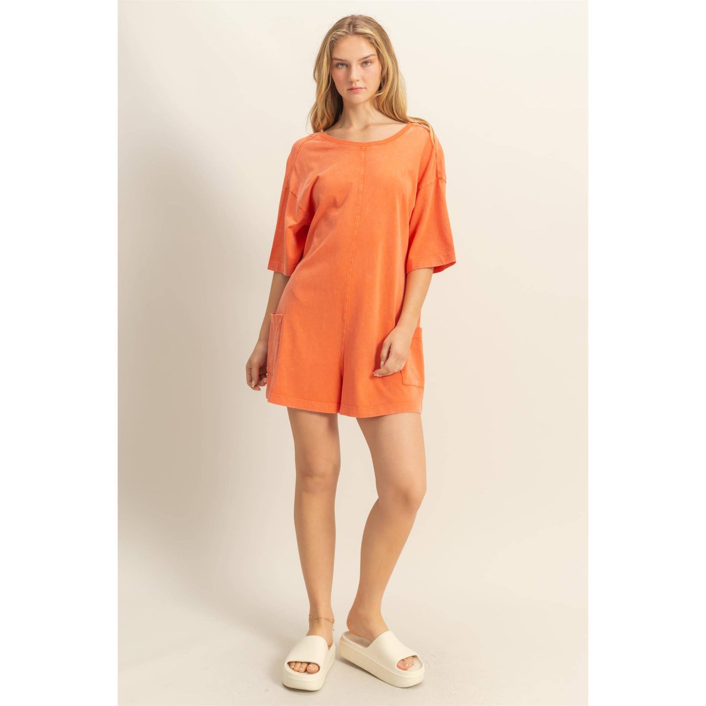 Aqua Casual V-Back Short Sleeve Romper