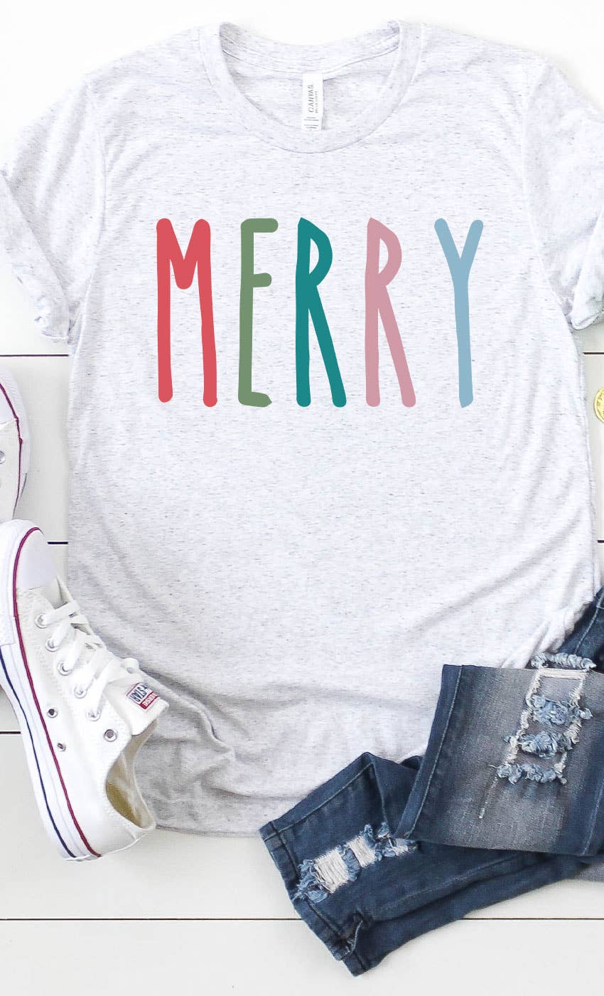 Colorful Merry Winter Holiday Graphic Tee: CREAM
