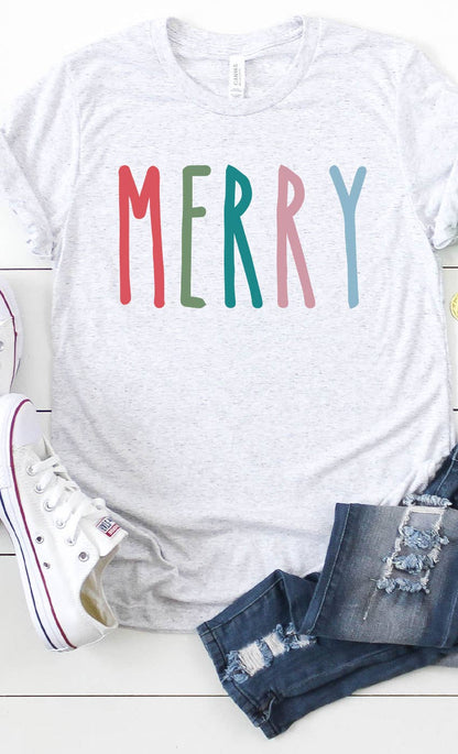Colorful Merry Winter Holiday Graphic Tee: CREAM