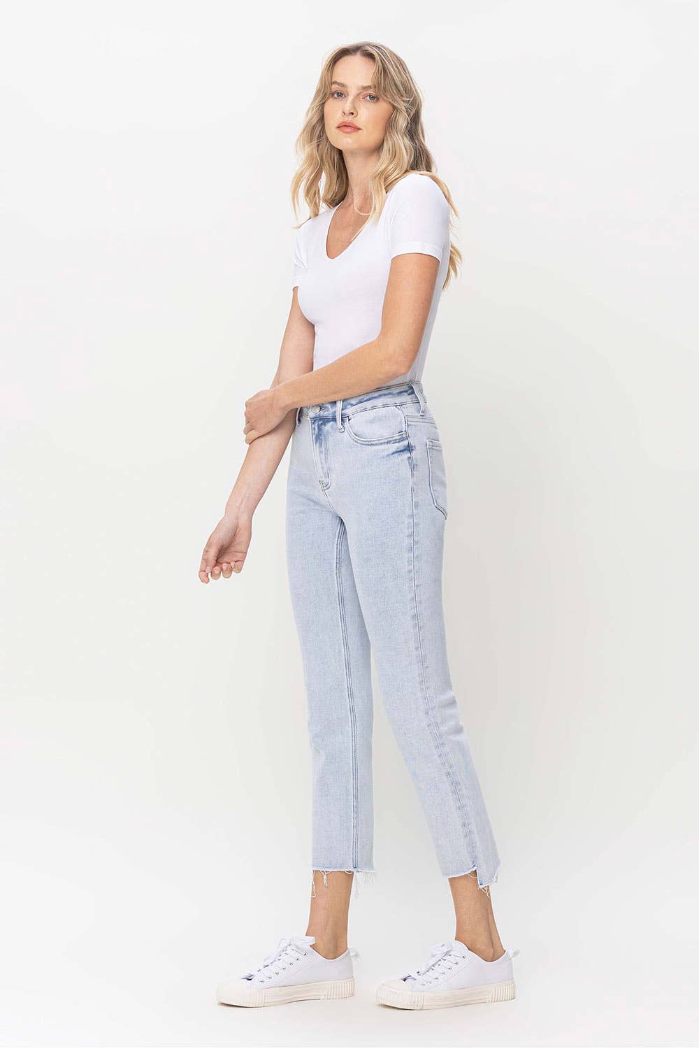 Lovervet by VERVET - HIGH RISE SLIM STRAIGHT JEAN LV1104: Notably