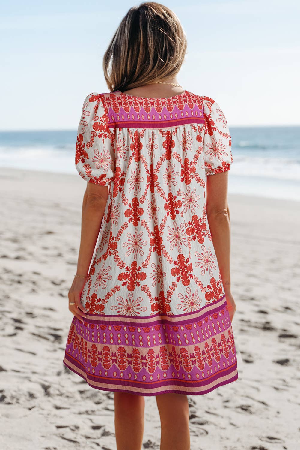 Boho Goddess Floral Short Sleeve Mini Dress