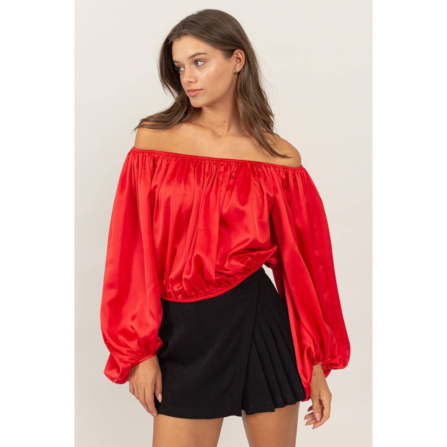 Caroline satin sleeve top in red