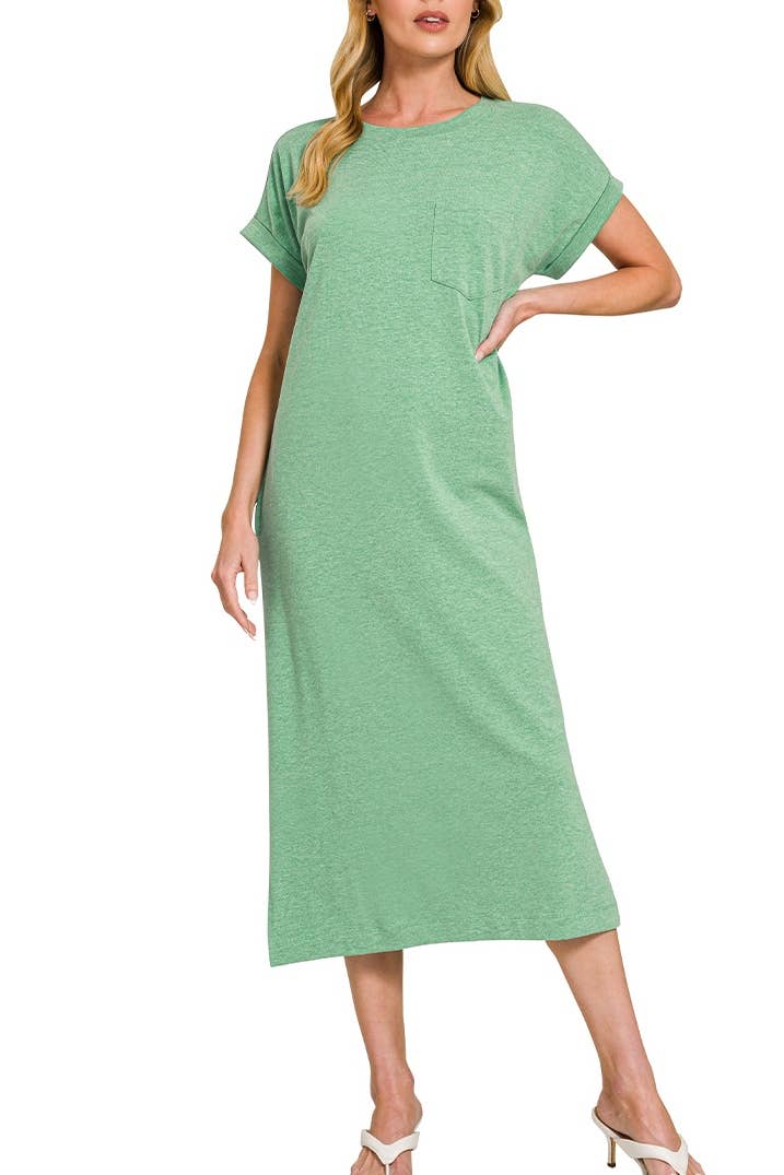 Round Neck Short Sleeve Midi Dress
