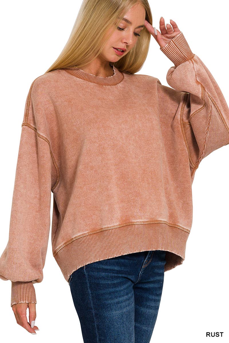0806 Acid Wash Fleece Oversized Pullover SI-25156