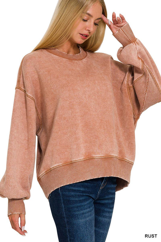 0806 Acid Wash Fleece Oversized Pullover SI-25156