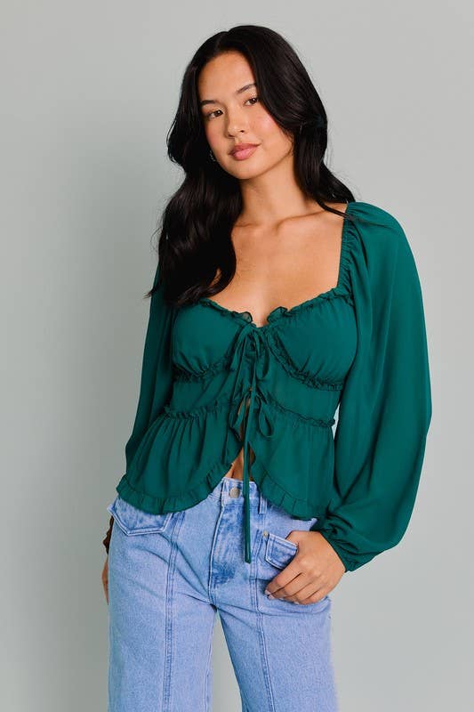 Louisa Puff Long Sleeve in Dark Green