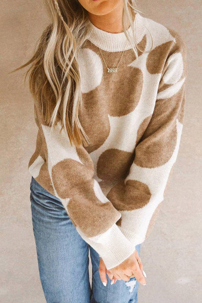Big Flower Pattern Sweater: Khaki