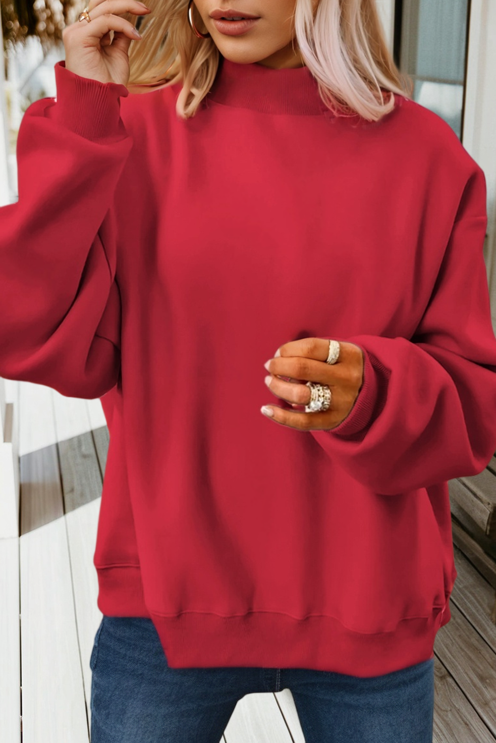 Oversize Reversible Mock Neck Sweatshirt (S-XL)