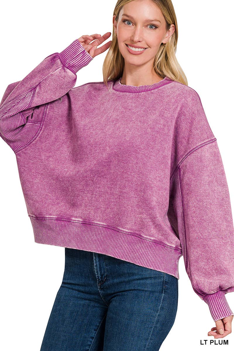 0806 Acid Wash Fleece Oversized Pullover SI-25156
