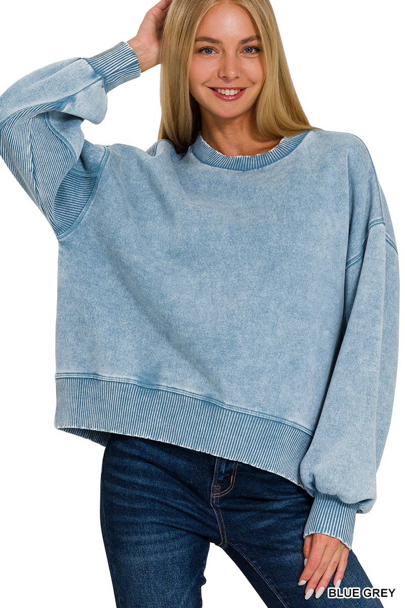 0806 Acid Wash Fleece Oversized Pullover SI-25156