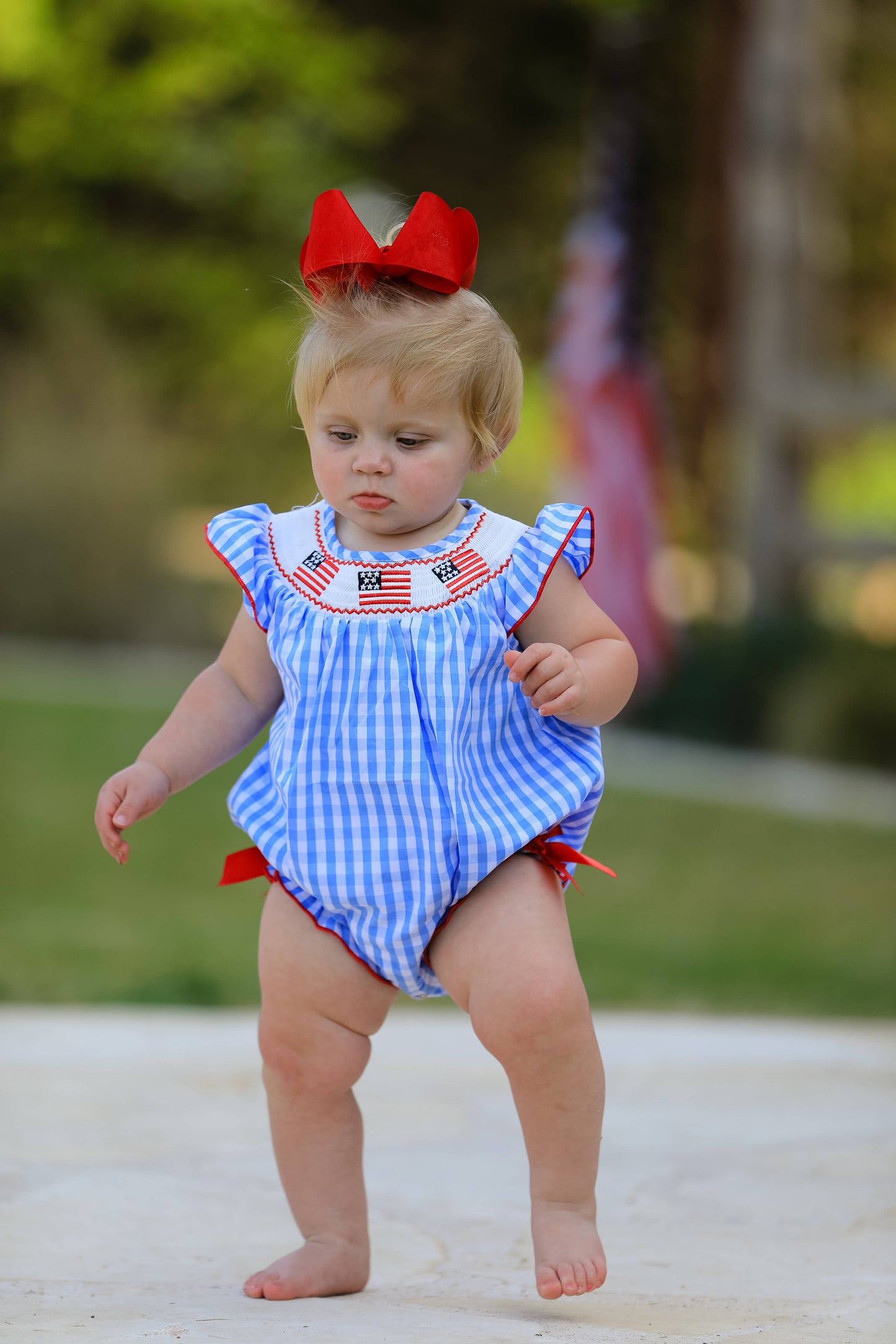 Rylee Faith Designs - 4th of july Flag Embroidery Smocking Girls Romper