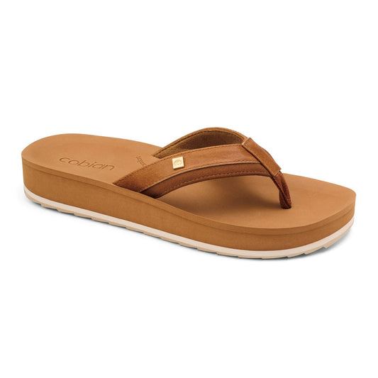 Cobian USA - Reya Rise™ - Tan mid height fashion wedge sandal with fully contoured, anatomical footbed to relieve pressure and promote relaxation