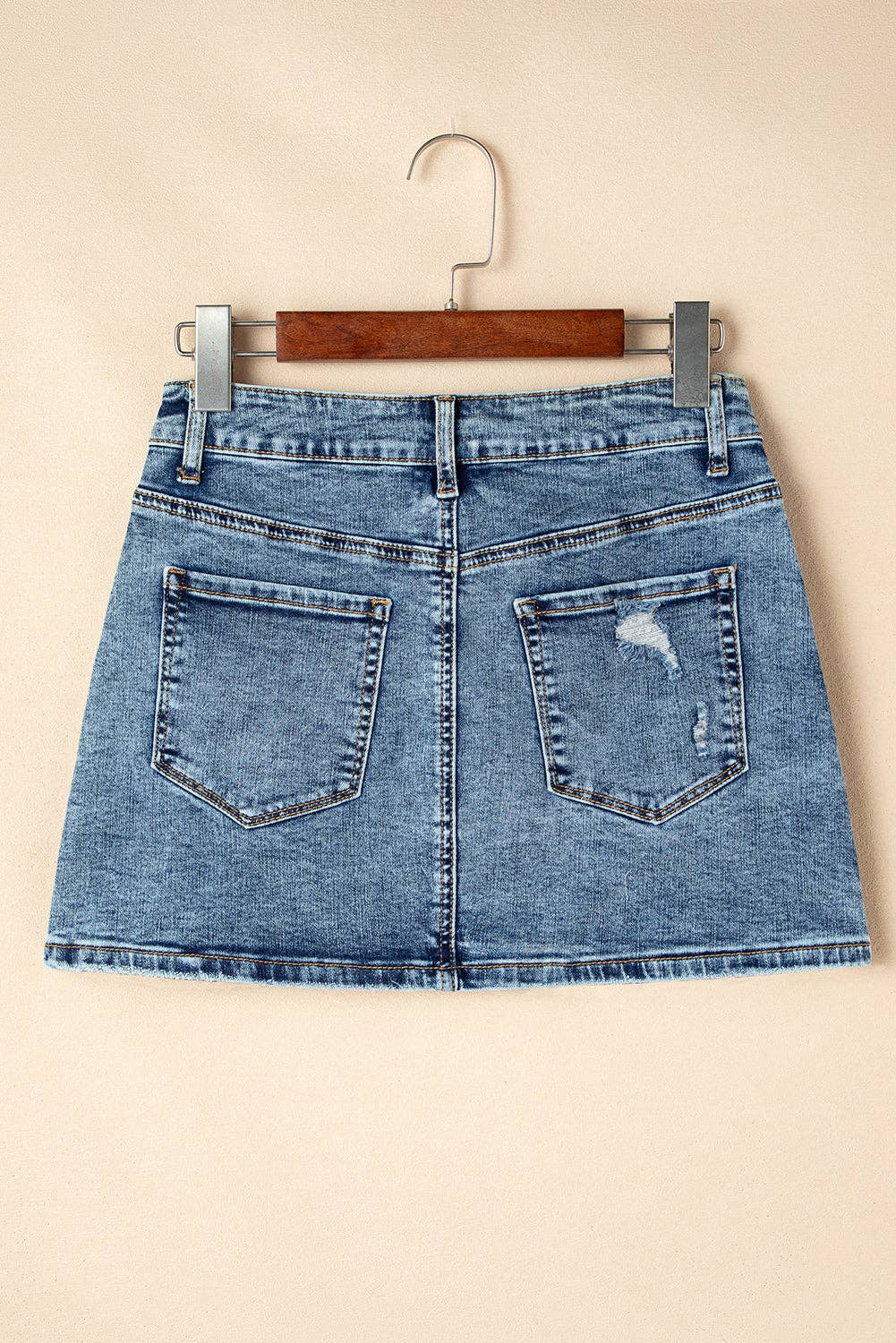 Denim Rhinestone High Waist Mini Skirt: Dusk Blue