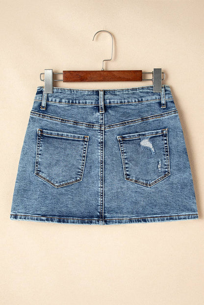 Denim Rhinestone High Waist Mini Skirt: Dusk Blue