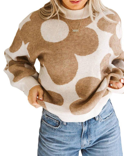 Big Flower Pattern Sweater: Khaki