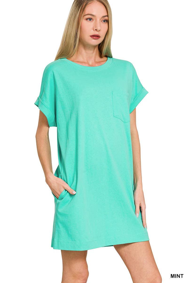 Premium Cotton T-shirts Dress With Pockets