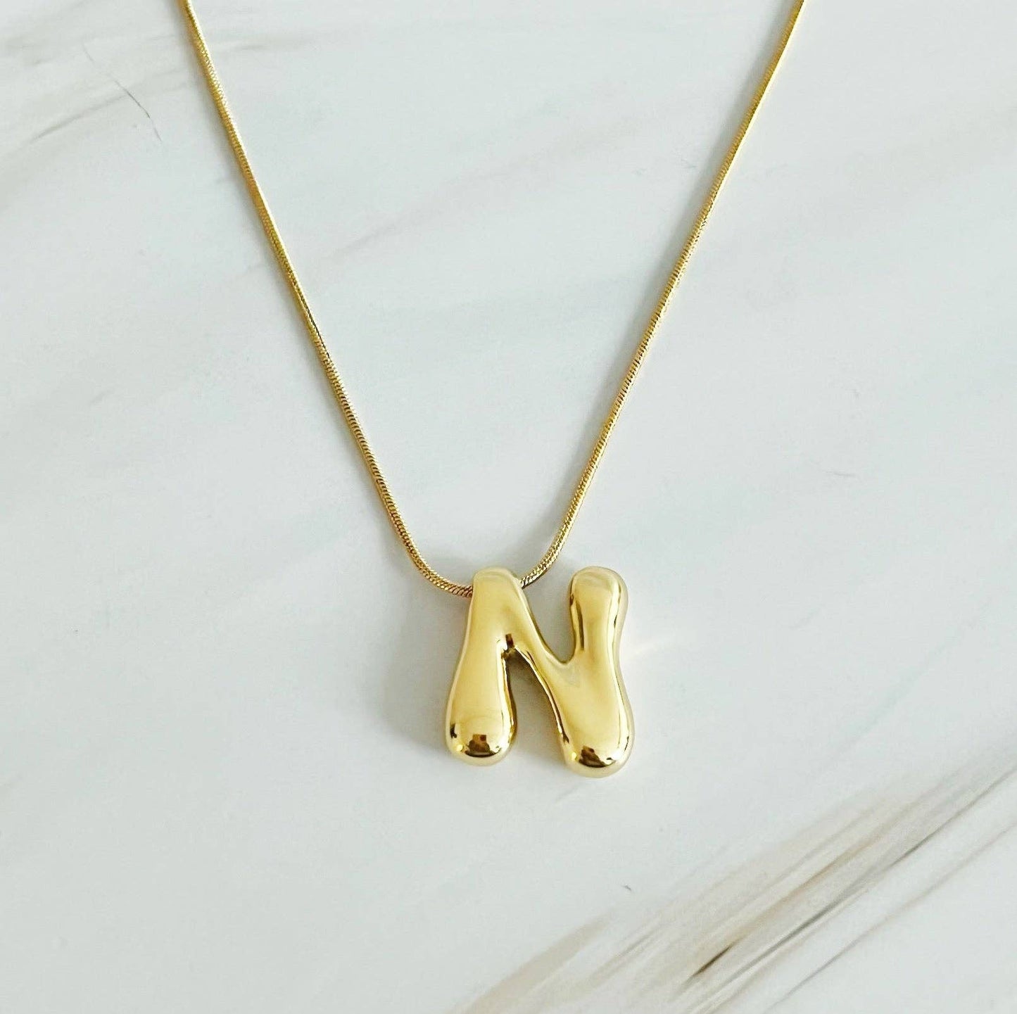 Balloon Letter Initial Necklace: Yellow Gold