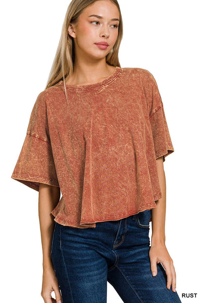 ''._ Washed Cotton Flare Top w/ back patch