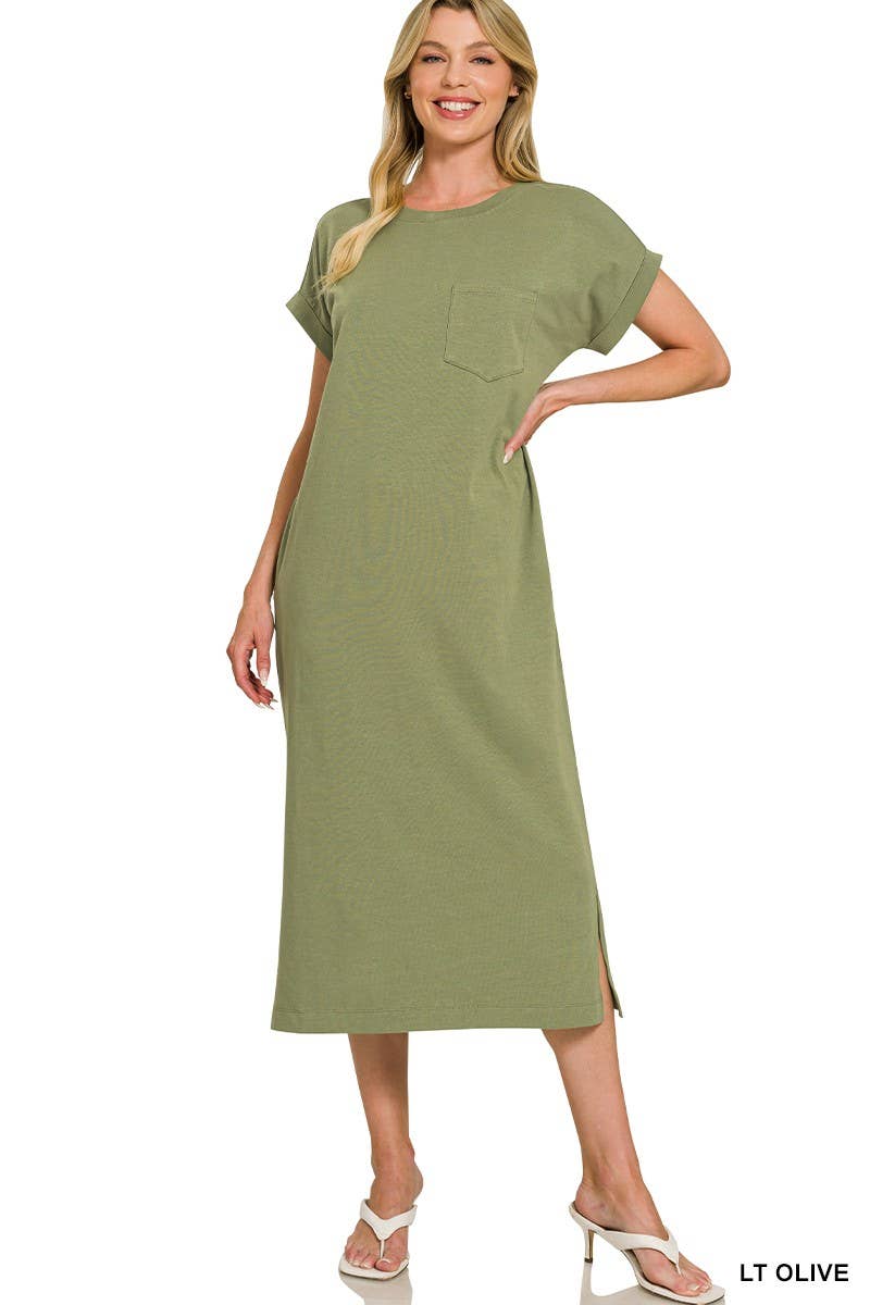 Round Neck Short Sleeve Midi Dress