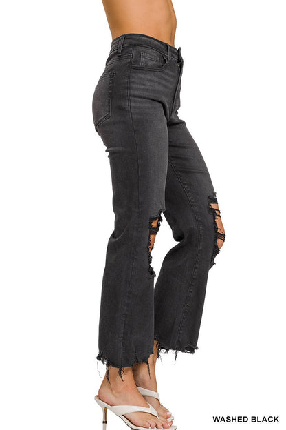 Washed Distressed Knee And Hem Pants