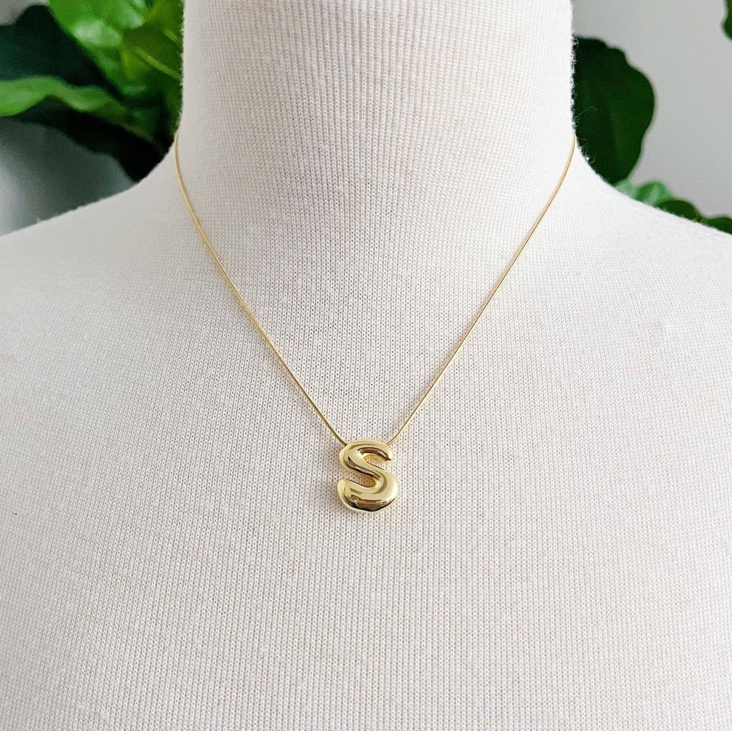 Balloon Letter Initial Necklace: Yellow Gold