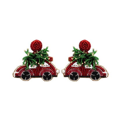 Beaded Christmas Tree Car Earring | Holiday Earrings