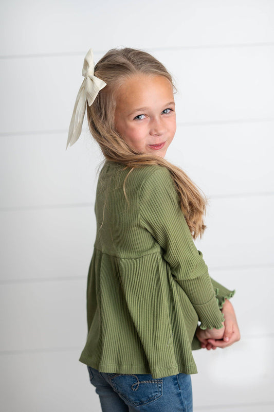 Girls Olive Blossom Top