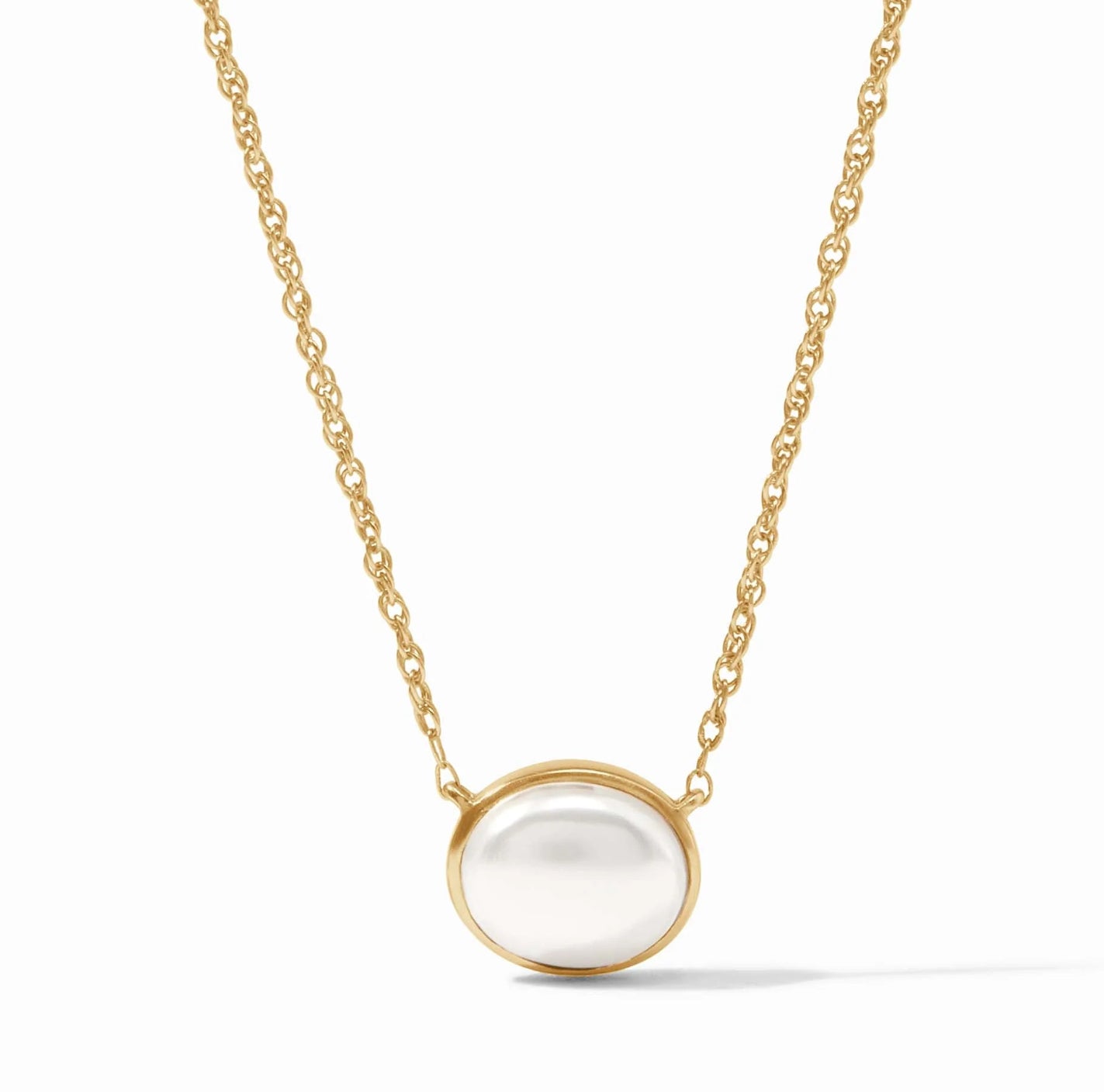 JV Nassau Solitaire Necklace-Gold-Pearl